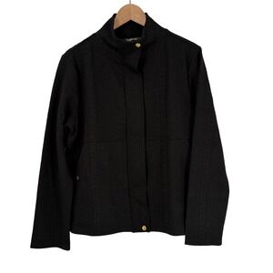 Laurel Grey Black Textured Diamond Cable Knit Jacket Size M Black Zip Mock Neck